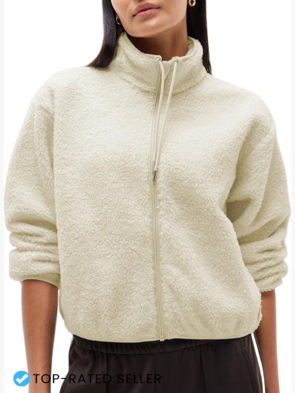 Womens Fleece Zip Up Jacket Cropped Sherpa Cozy Warm Faux Fur Outerwear